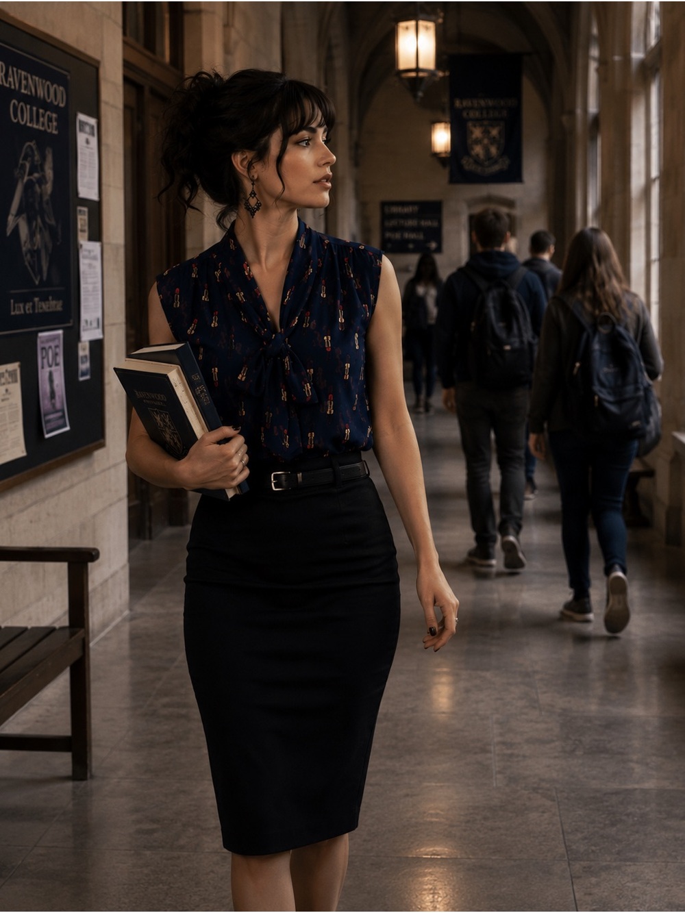 eva mendes for New York & Company Navy Sleeveless Tie-Neck Blouse